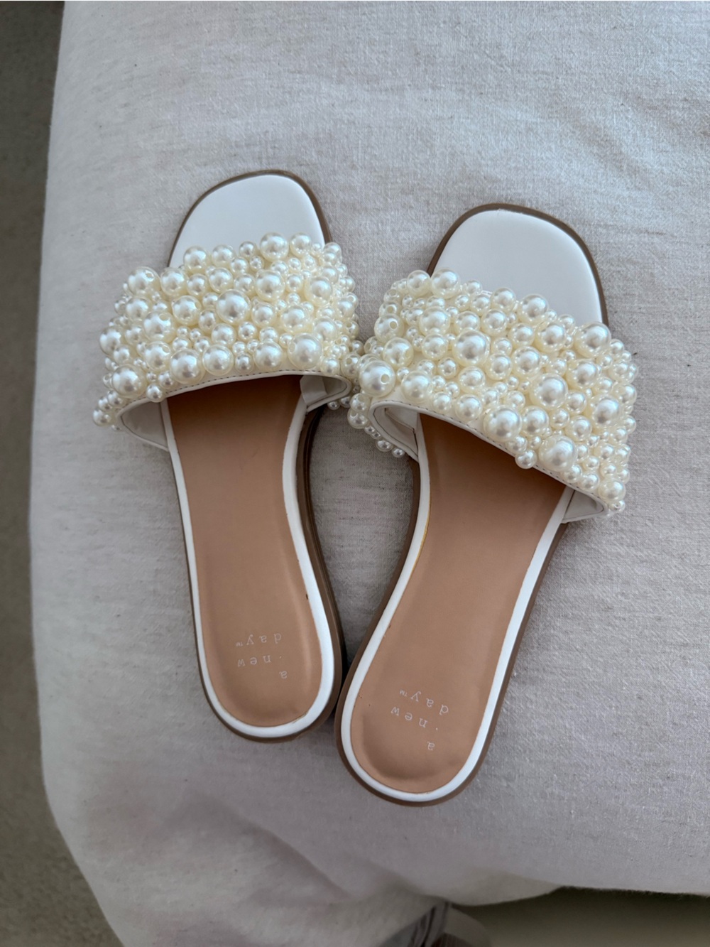 A New Day Target Pearl-Embellished White Slide Sandals